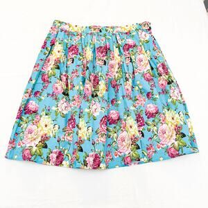Floral Patterned Colorful Skater Skirt Custom Flower Printed Size 2XL Waist 18